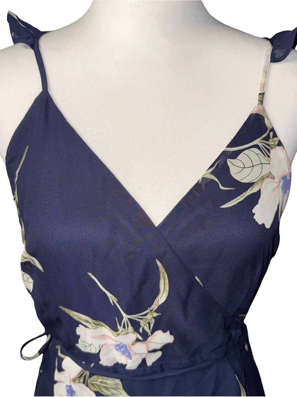 Lulus All Mine Navy Blue Floral Print High-Low Wrap Dress women’s XL - Picture 2 of 14